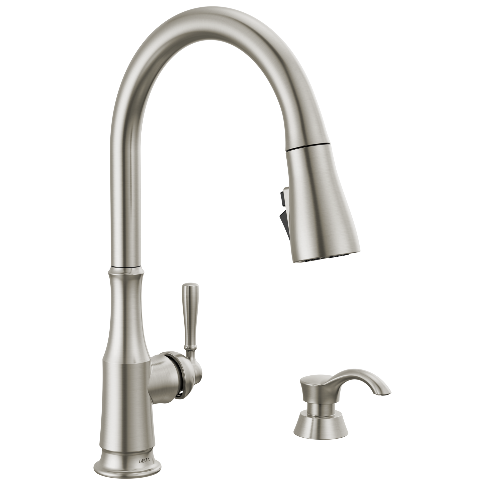 Delta Delta Capertee™: Single Handle Pull-Down Kitchen Faucet with Soap Dispenser and ShieldSpray Technology Delta Delta Capertee™: Single Handle Pull-Down Kitchen Faucet with Soap Dispenser and ShieldSpray Technology