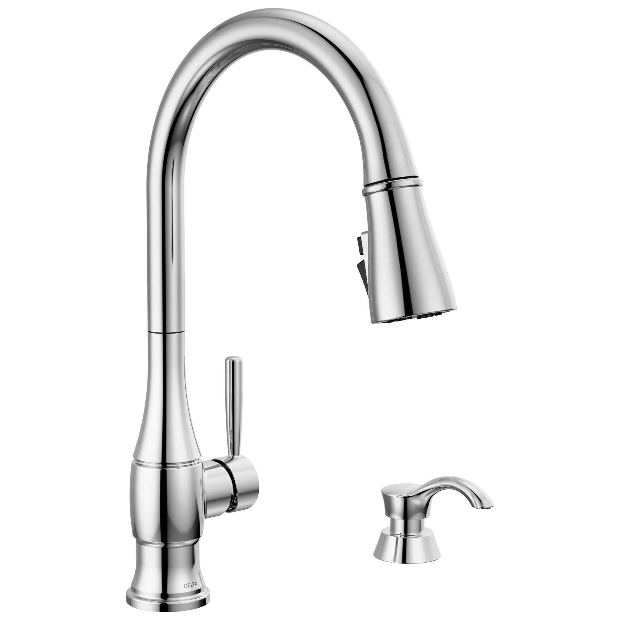 Delta Delta Hazelwood™: Single Handle Pull-Down Kitchen Faucet with Soap Dispenser and ShieldSpray Technology Delta Delta Hazelwood™: Single Handle Pull-Down Kitchen Faucet with Soap Dispenser and ShieldSpray Technology