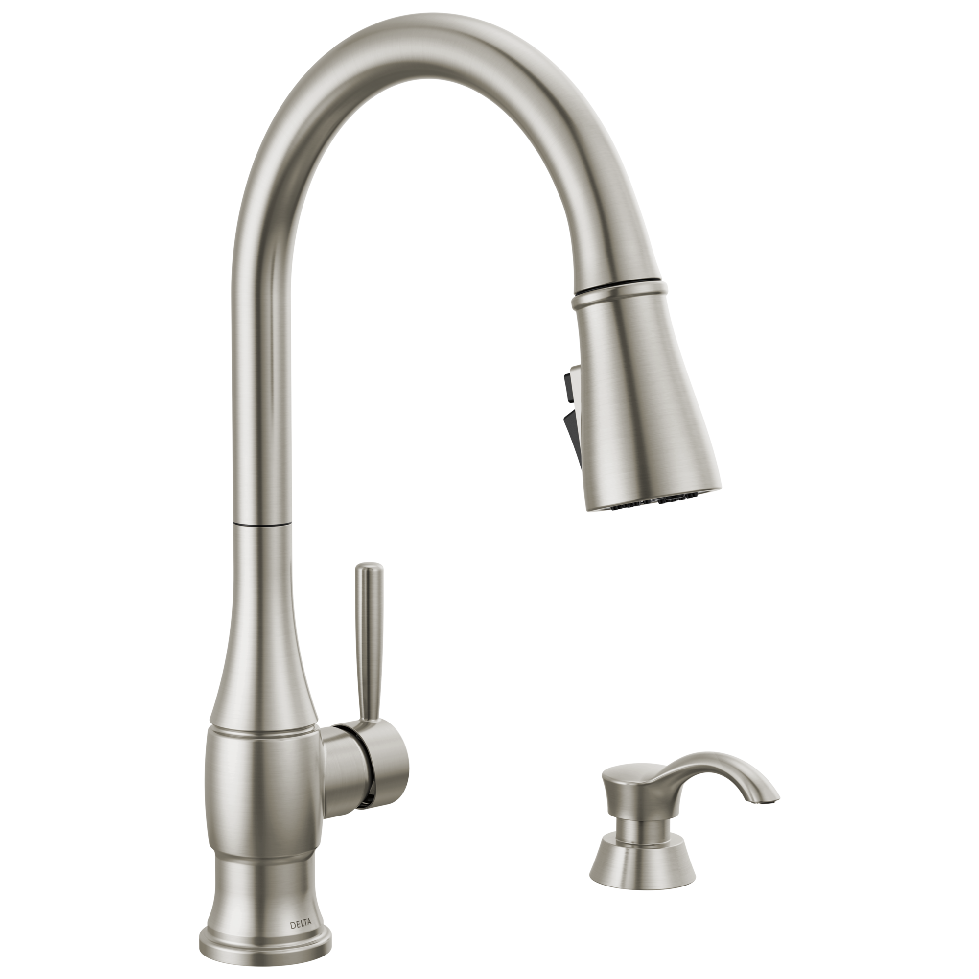 Delta Delta Hazelwood™: Single Handle Pull-Down Kitchen Faucet with Soap Dispenser and ShieldSpray Technology Delta Delta Hazelwood™: Single Handle Pull-Down Kitchen Faucet with Soap Dispenser and ShieldSpray Technology