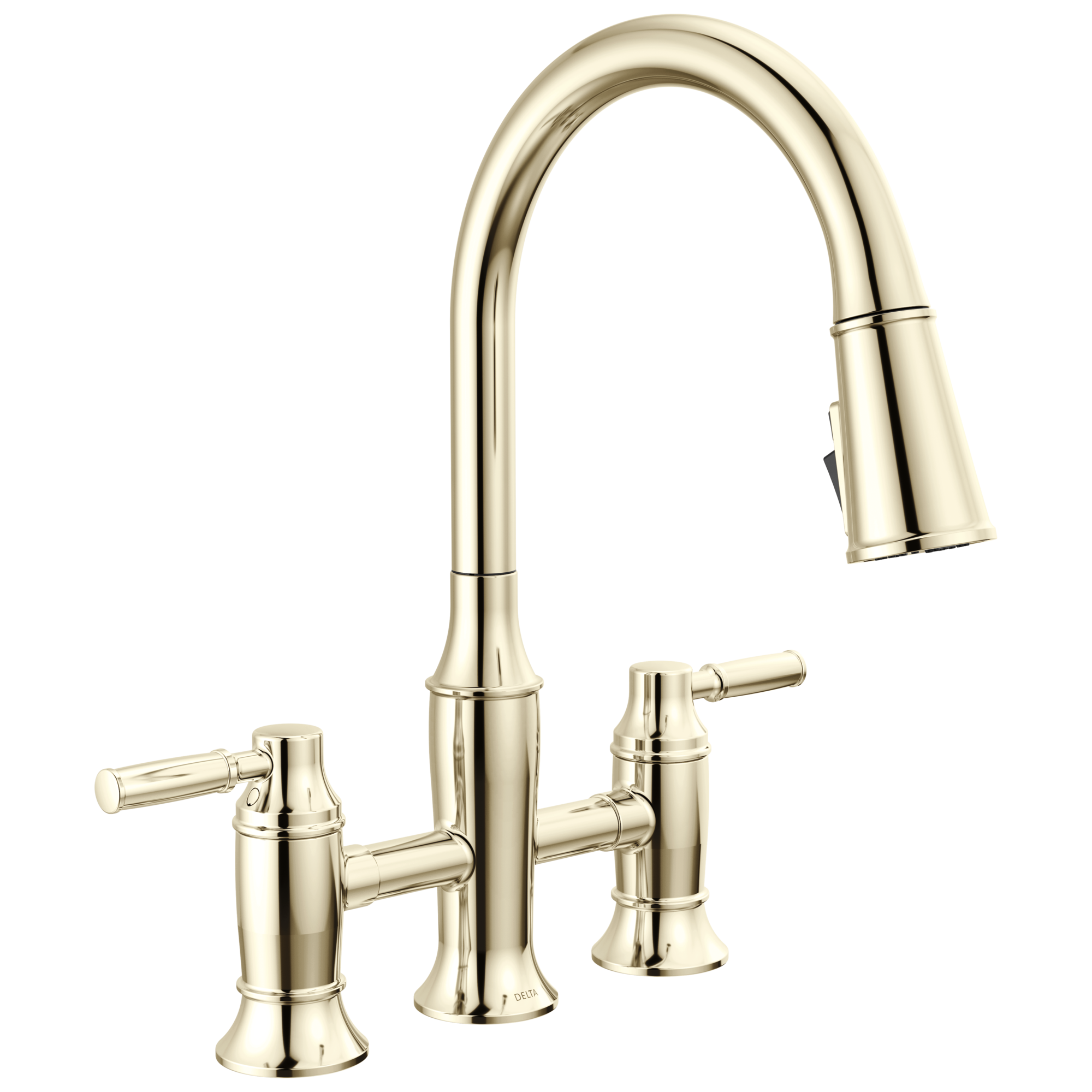 Delta Delta Renaldi™: Two Handle Pull-Down Bridge Kitchen Faucet Delta Delta Renaldi™: Two Handle Pull-Down Bridge Kitchen Faucet