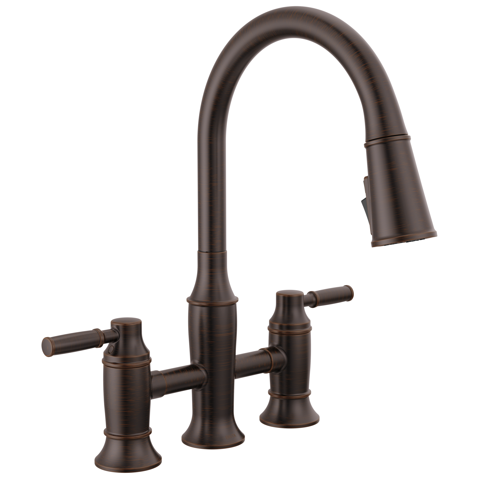 Delta Delta Renaldi™: Two Handle Pull-Down Bridge Kitchen Faucet Delta Delta Renaldi™: Two Handle Pull-Down Bridge Kitchen Faucet