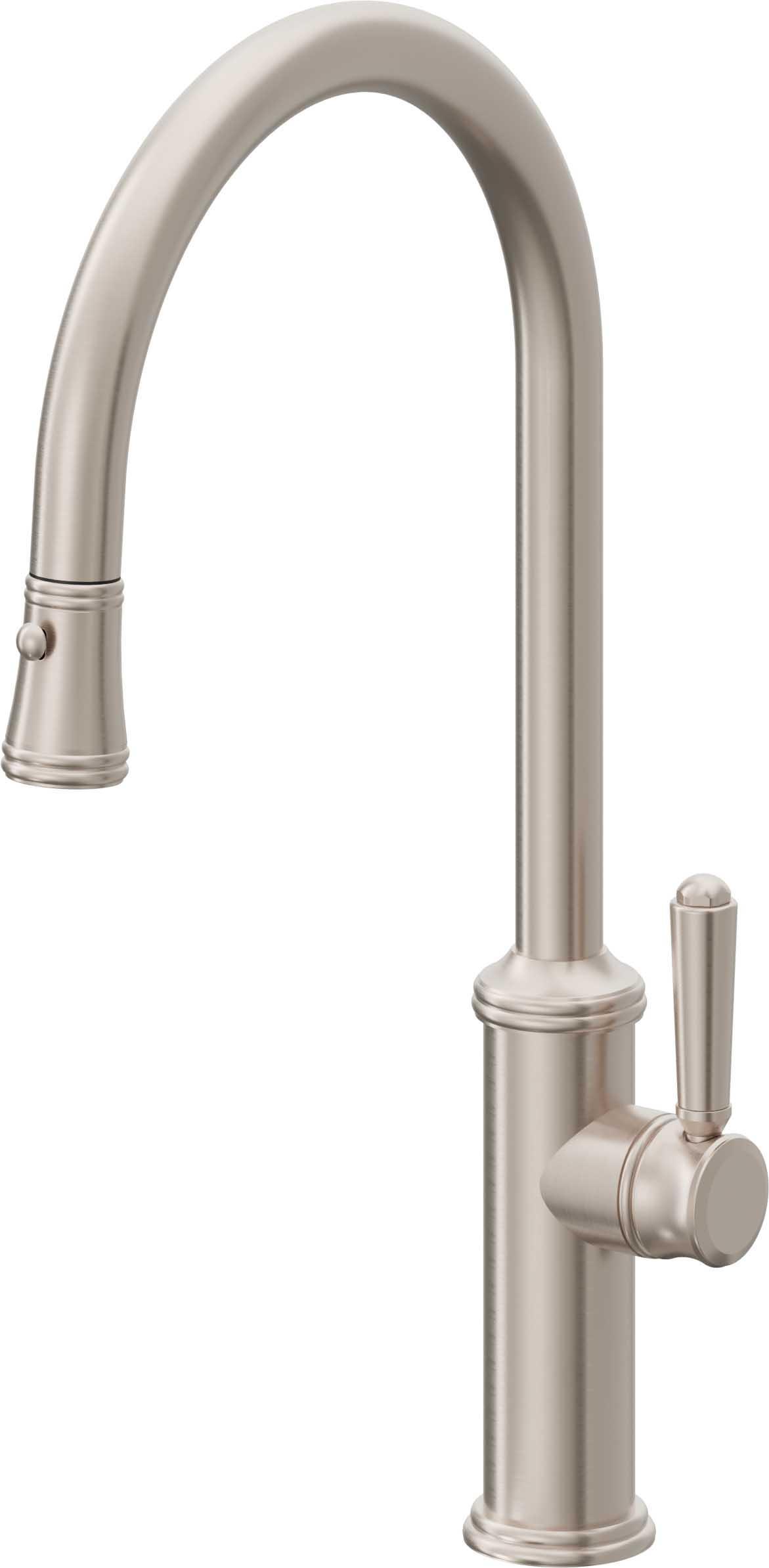 California Faucets Pull-Down Kitchen Faucet with Button Sprayer - High Arc Spout