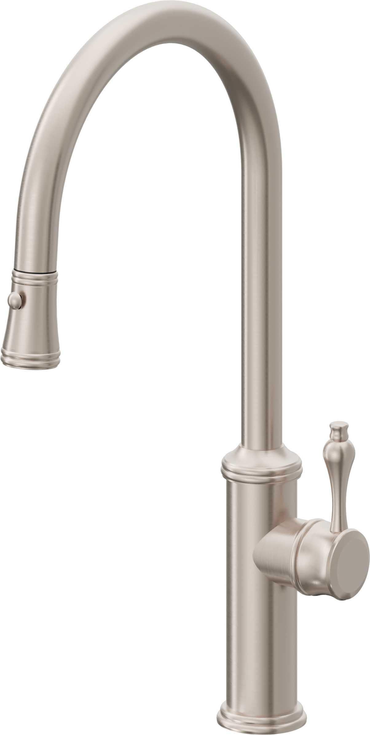 California Faucets Pull-Down Kitchen Faucet with Button Sprayer - High Arc Spout