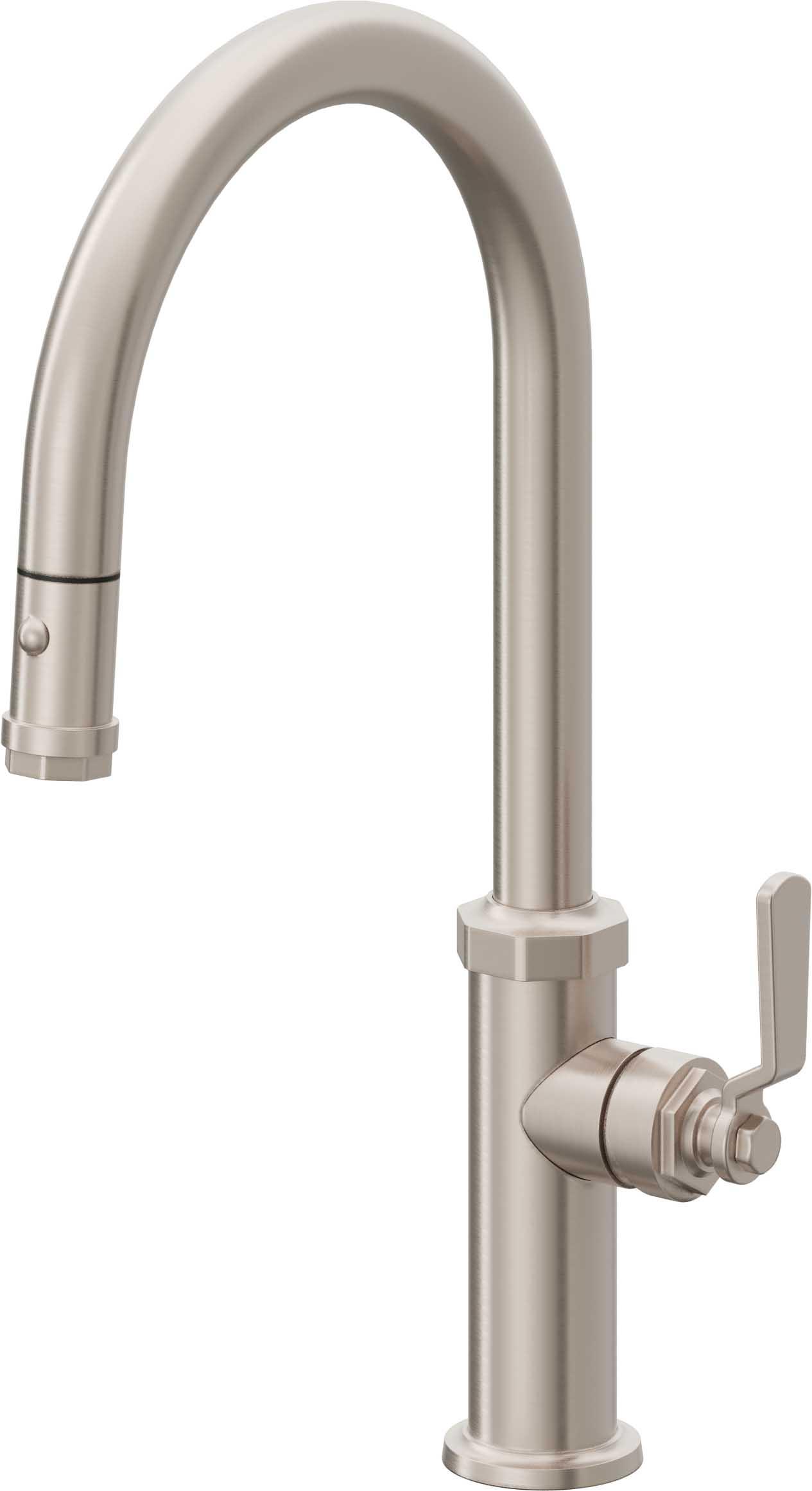 California Faucets Pull-Down Kitchen Faucet with Button Sprayer - High Arc Spout