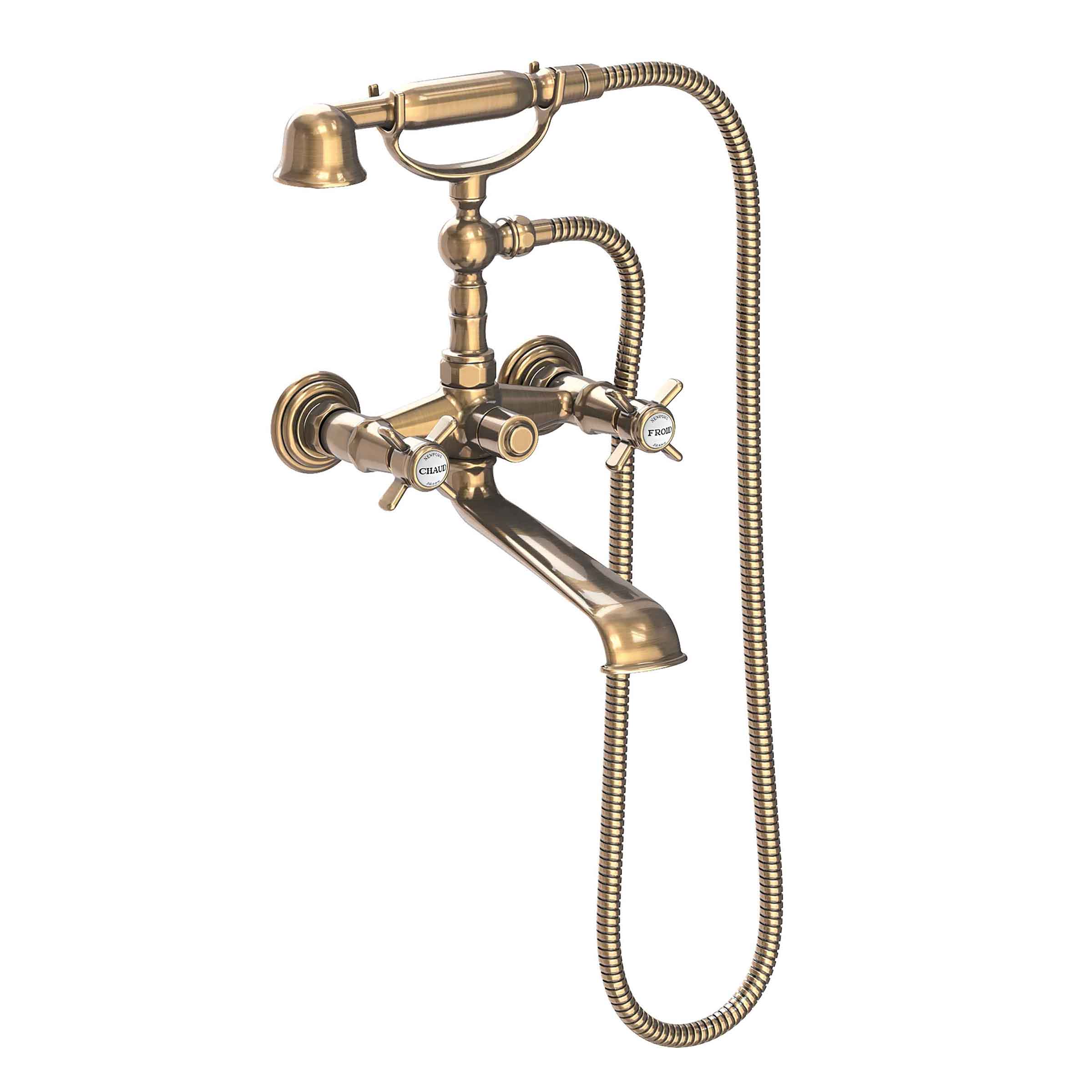 Newport Brass Fairfield Exposed Tub & Hand Shower Set - Wall Mount Antique Brass