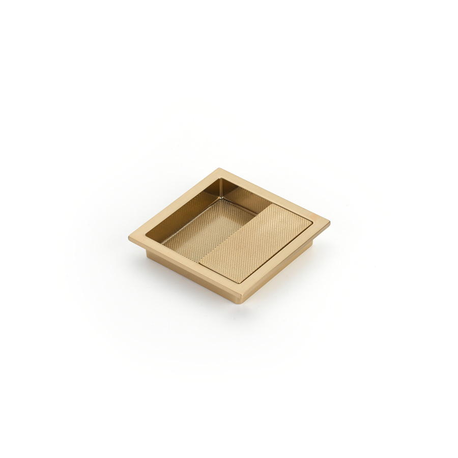 Schaub and Company Modo, Square Recessed Pull, Signature Satin Brass, 3-7/8" x 3-7/8" Overall