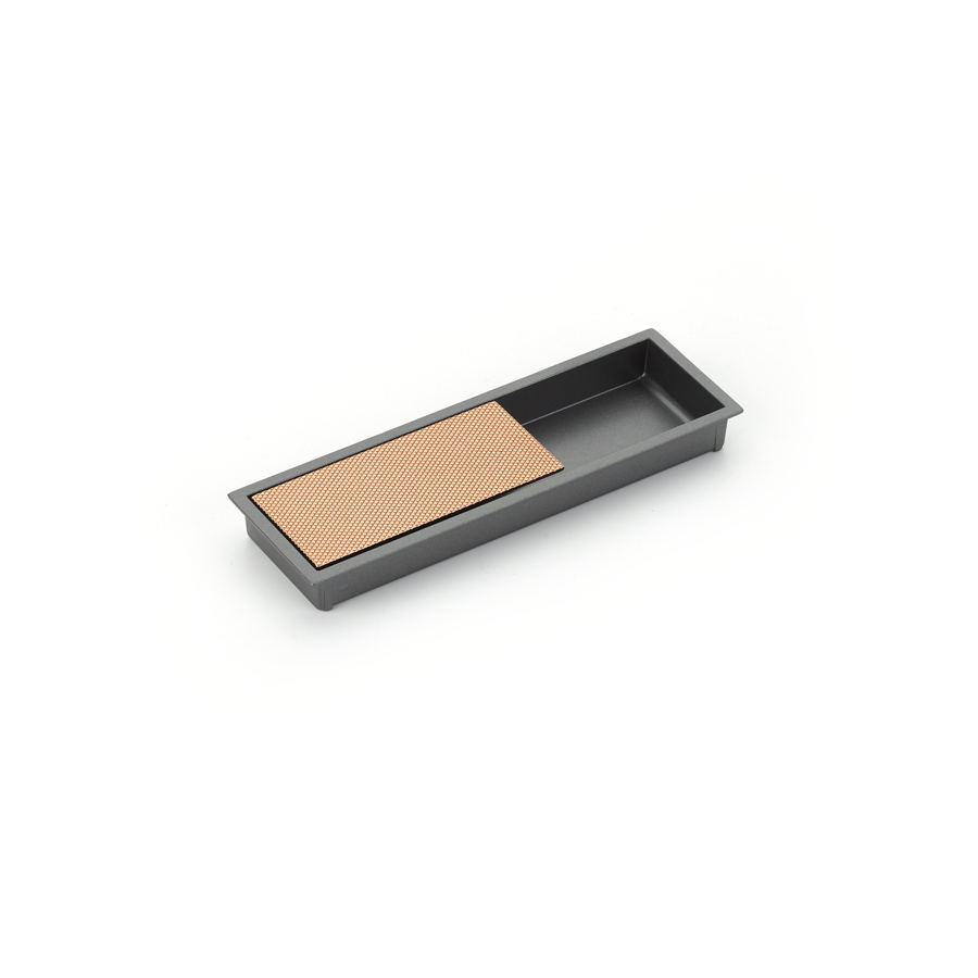 Schaub and Company MODO, Rectangular Mixed Recessed Pull, Gun Metal/Polished Rose Gold, 6-1/4" x 2" Overall