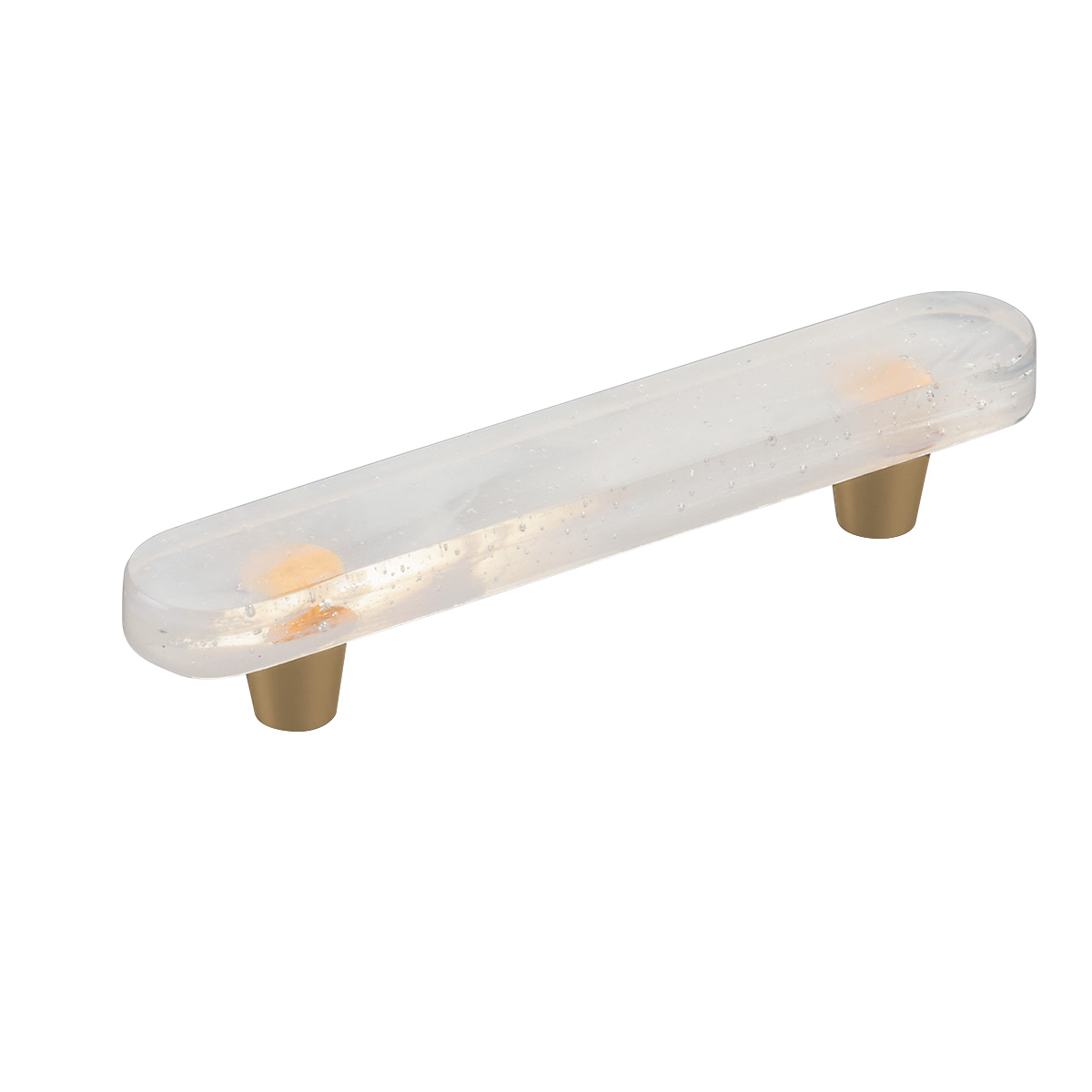 Schaub and Company Fused Glass, Oval Pull 6" x 1" Overall, 4" cc, Translucent White, Conical Stem, Gold