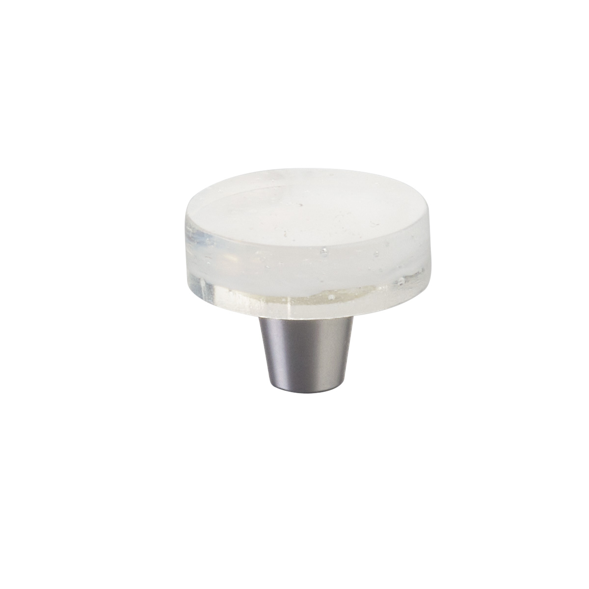 Schaub and Company Fused Glass, Small Round Knob 1-1/2" Dia, Translucent White, Conical Stem, Brushed Stainless Steel