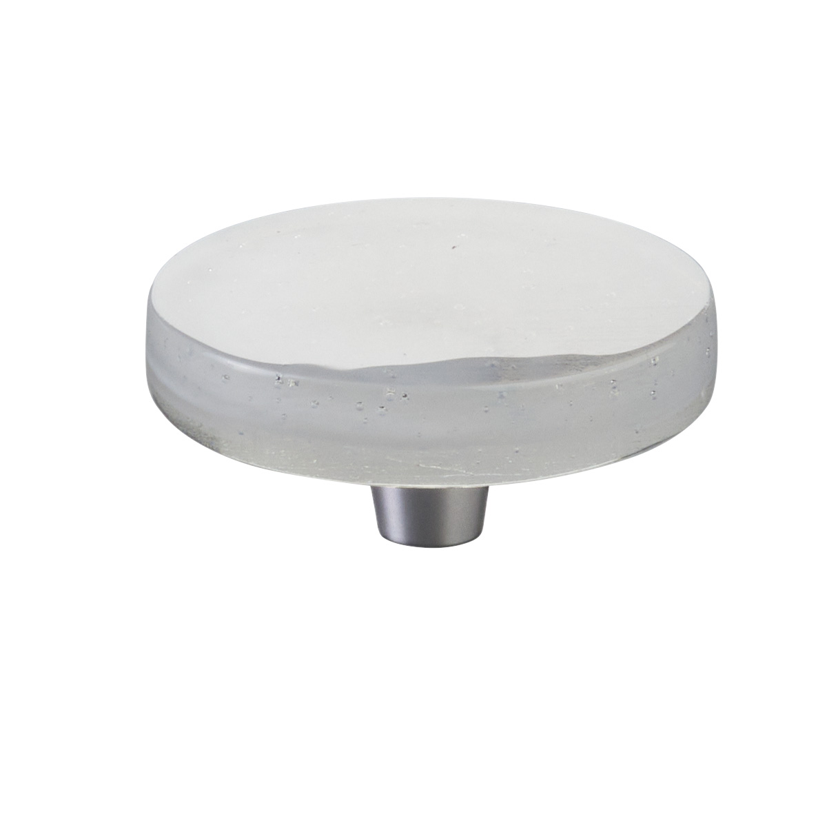 Schaub and Company Fused Glass, Large Round Knob 2-1/2" Dia, Translucent White, Conical Stem, Brushed Stainless Steel