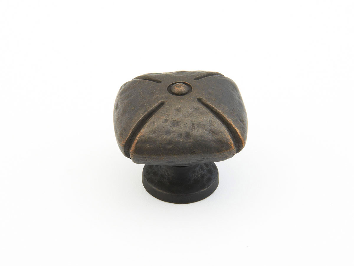 Schaub and Company Siena, Knob, Square, Ancient Bronze, 1-1/2" dia