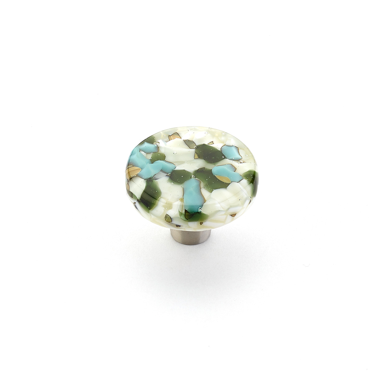 Schaub and Company Ice, Knob, Glass, Round, Green Blue Pebbles 1-1/2" dia