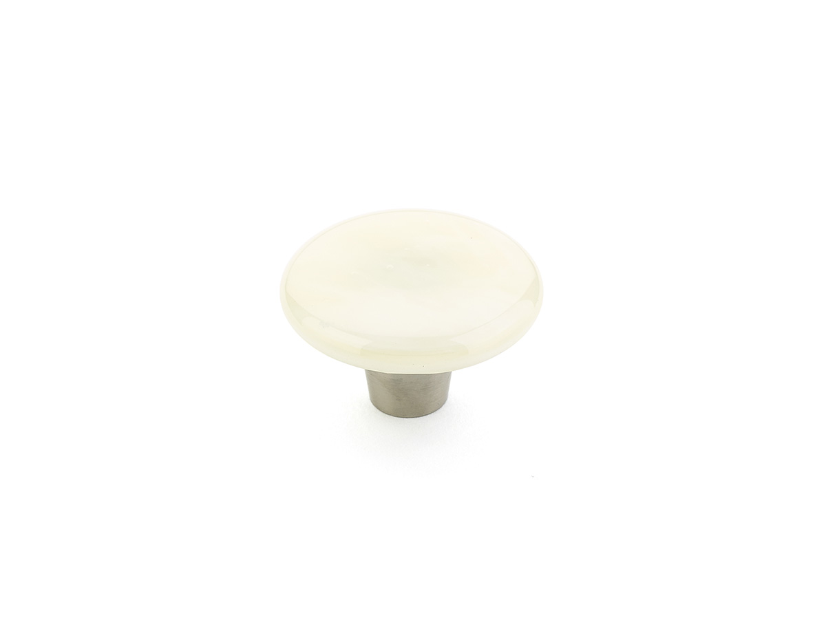 Schaub and Company Ice, Knob, Glass, Round, Ivory Silk, 1-1/2" dia