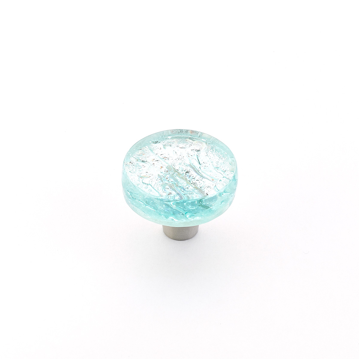Schaub and Company Ice, Knob, Glass, Round, Pearl Aqua,  1-1/2" dia