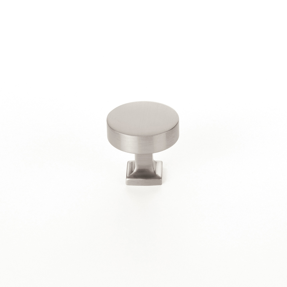Schaub and Company Haniburton, Round Knob with Square Base, Satin Nickel, 1-1/4"