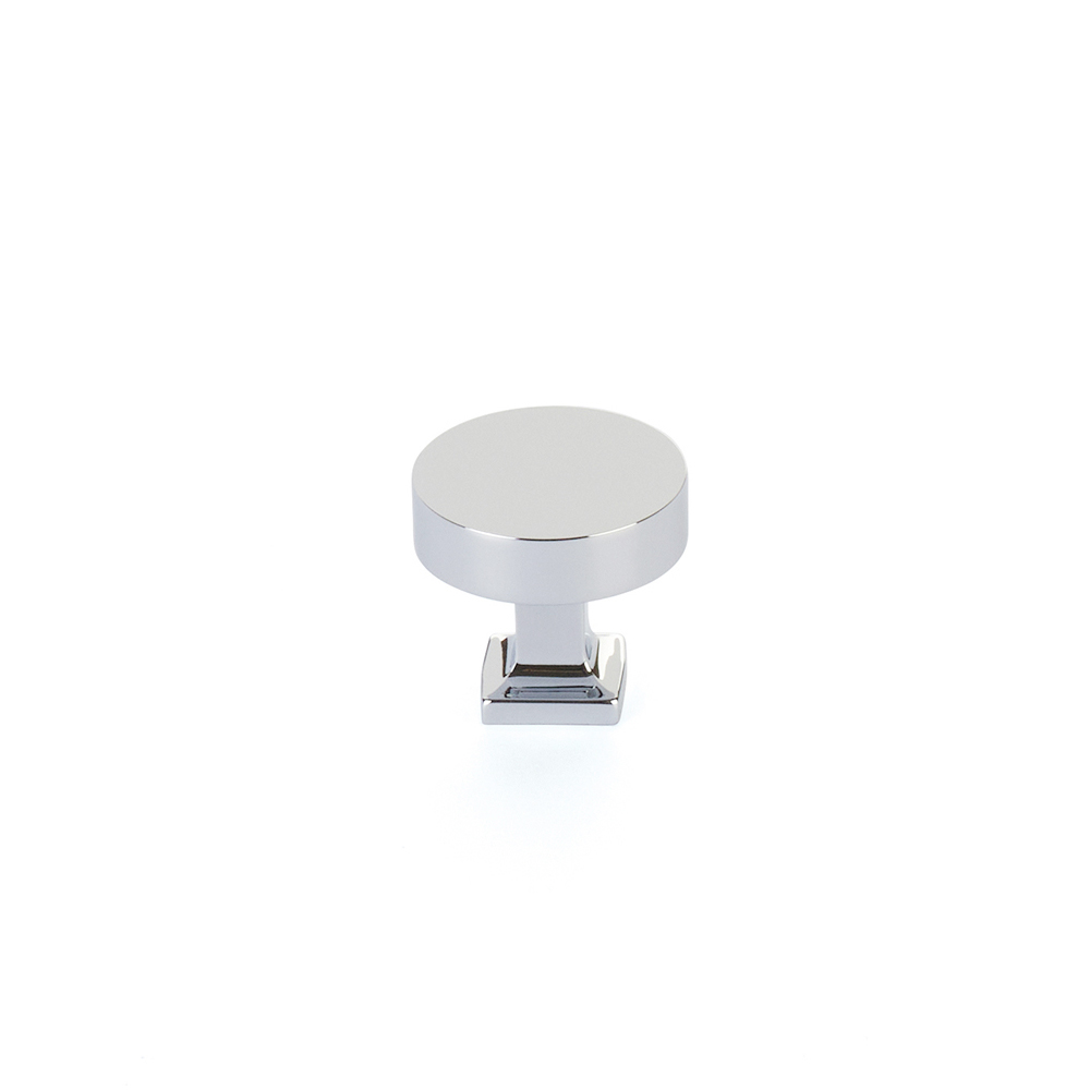 Schaub and Company Haniburton, Round Knob with Square Base, Polished Chrome, 1-1/4"