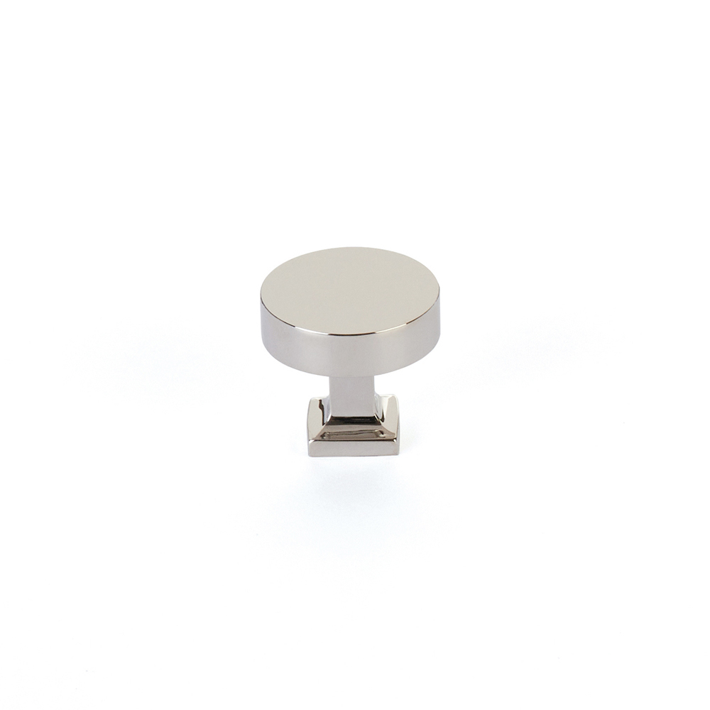 Schaub and Company Haniburton, Round Knob with Square Base, Polished Nickel, 1-1/4"