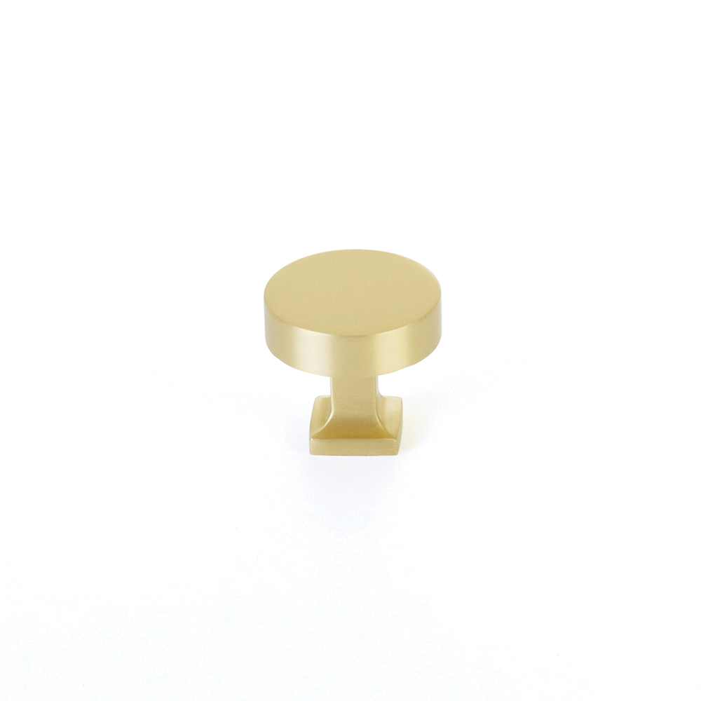 Schaub and Company Haniburton, Round Knob with Square Base, Satin Brass, 1-1/4"