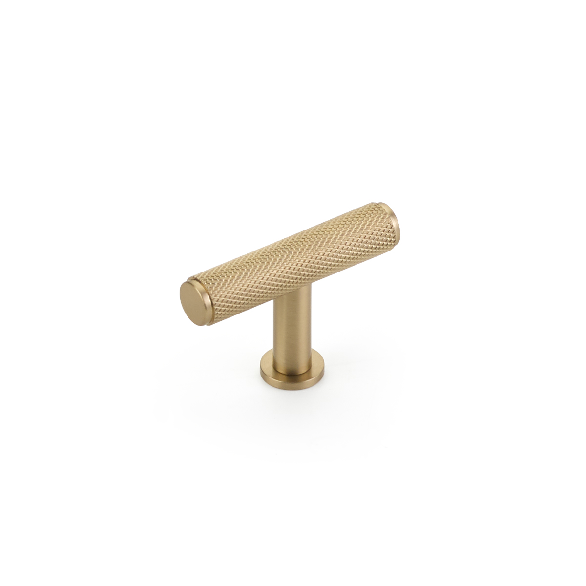 Schaub and Company Pub House, T-Knob, Knurled, Signature Satin Brass, 2"