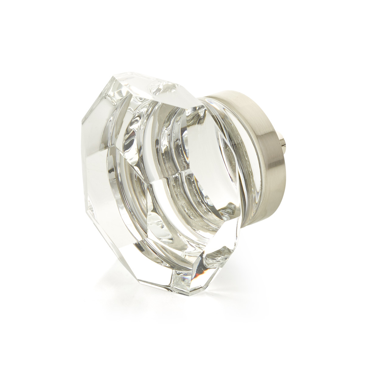 Schaub and Company City Lights, Dome Faceted glass knob with brass base in Satin Nickel