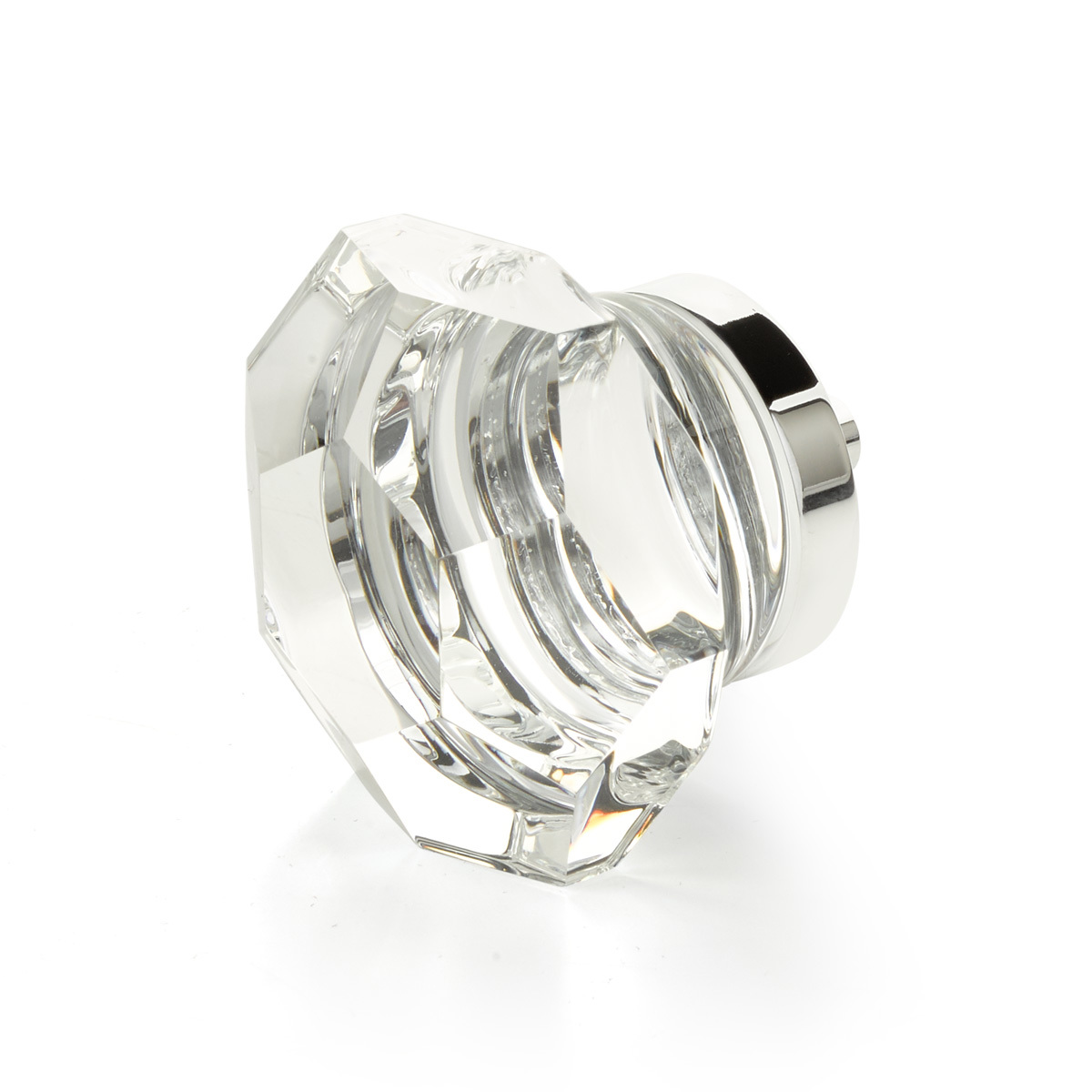 Schaub and Company City Lights, Dome Faceted glass knob with brass base in Polished Chrome