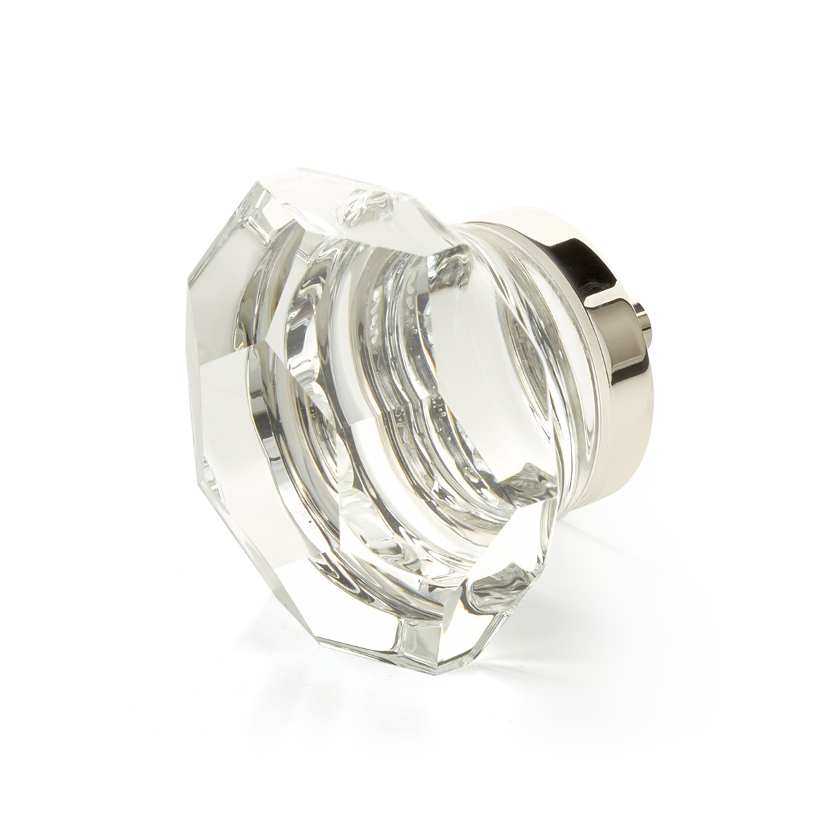 Schaub and Company City Lights, Dome Faceted glass knob with brass base in Polished Nickel