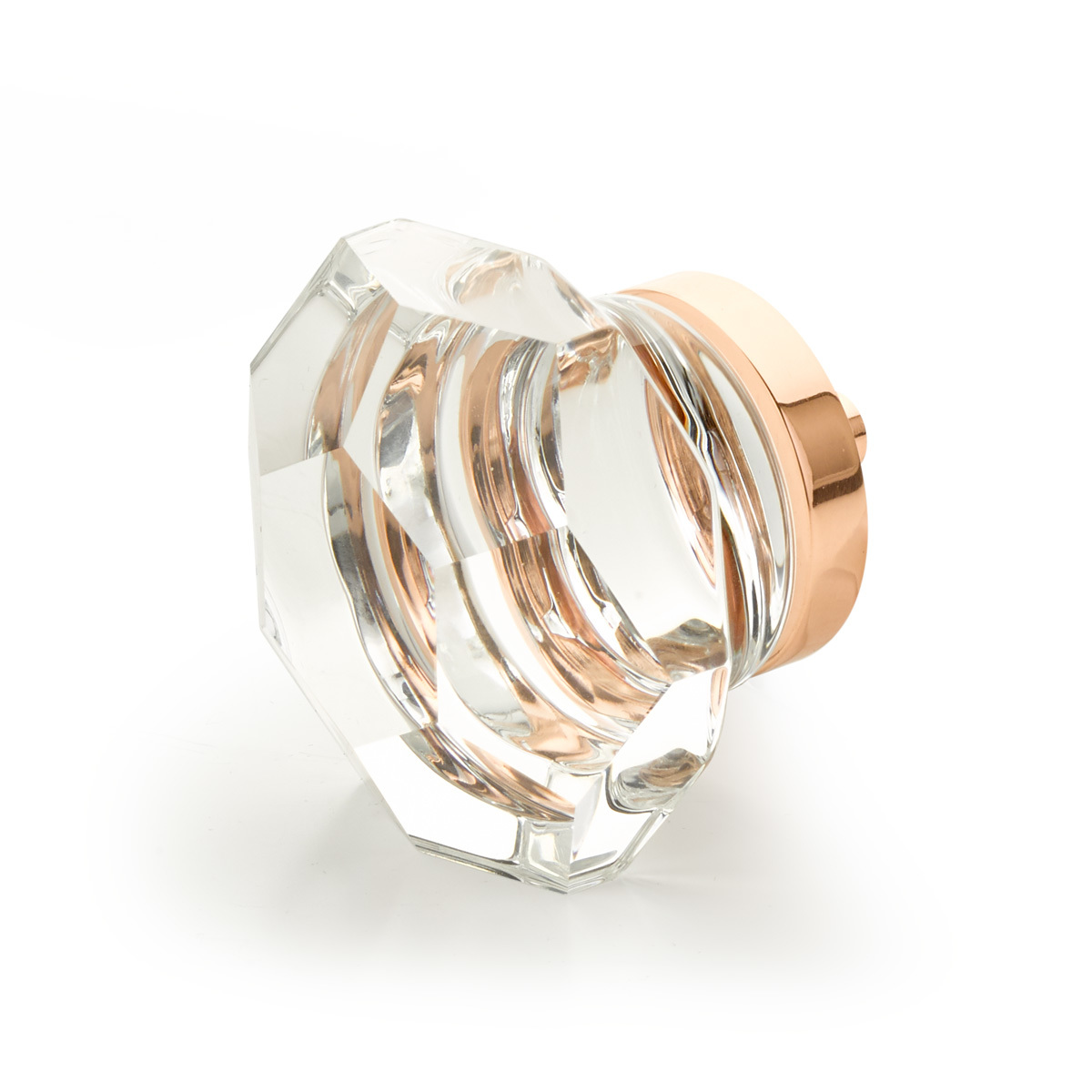 Schaub and Company City Lights, Dome Faceted glass knob with brass base in Polished Rose Gold