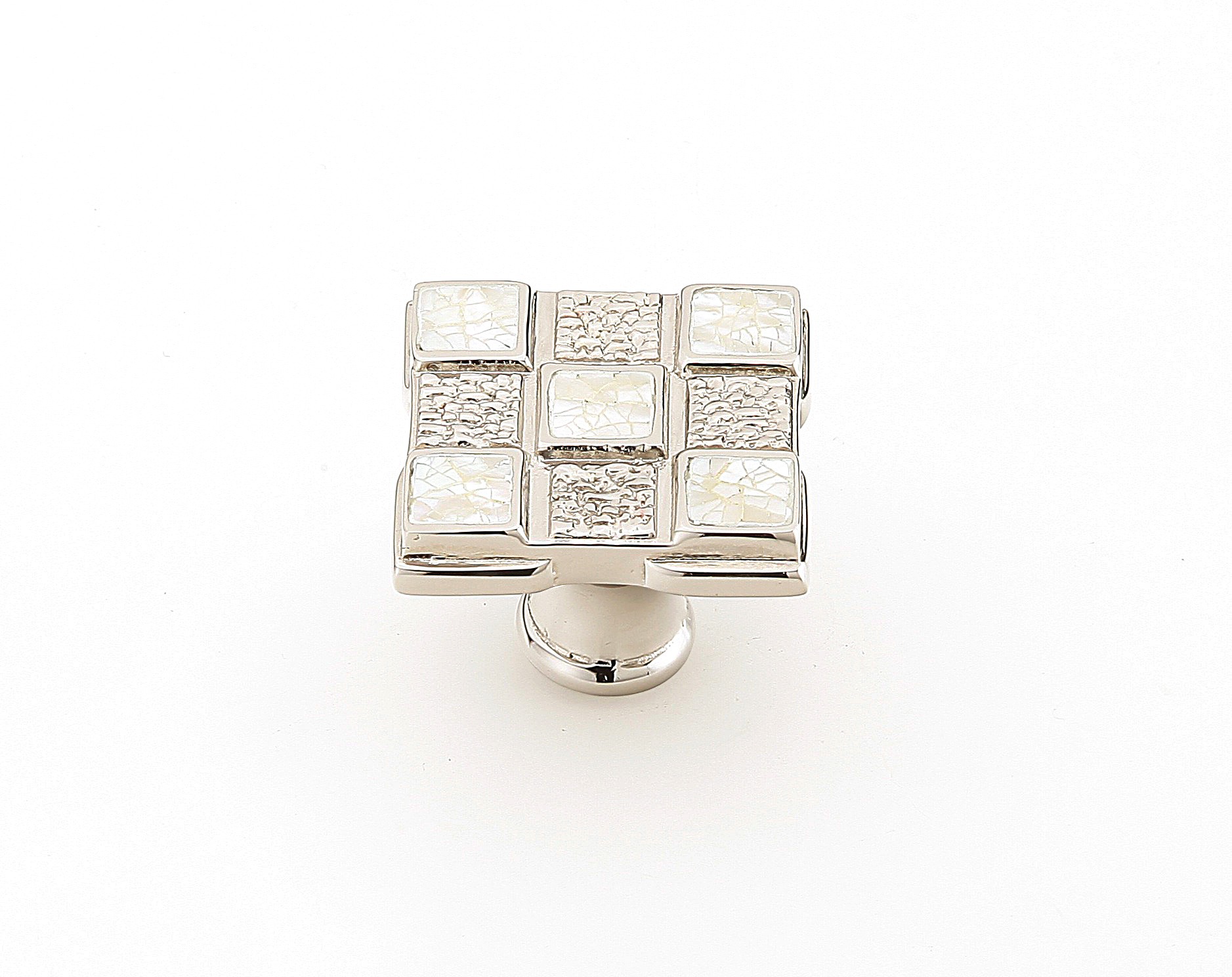 Schaub and Company Avalon Bay,Square Knob,9 sections,White Mother of Pearl inlaid on Solid Brass,Polished Nickel Finish