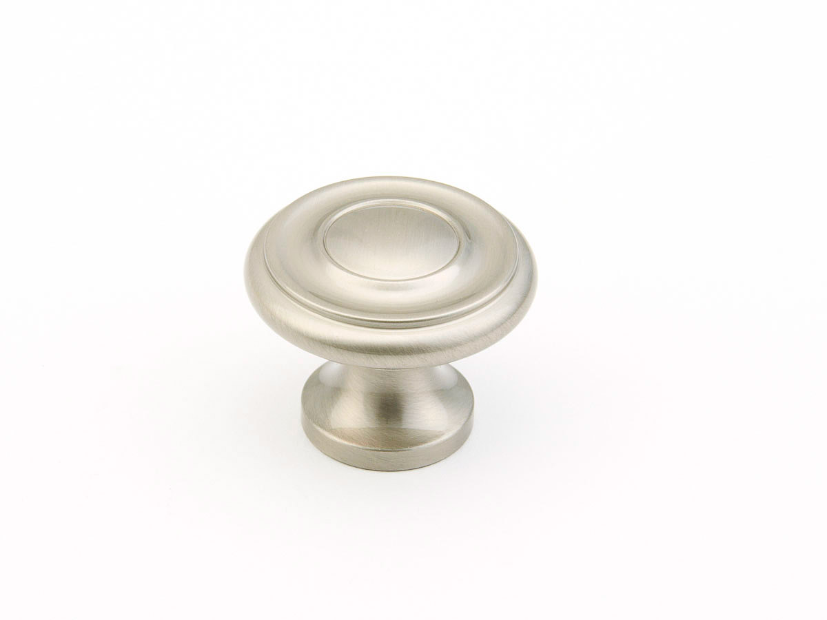 Schaub and Company Traditional / Colonial, Stepped Round Knob, Satin Nickel, 1-1/4" dia