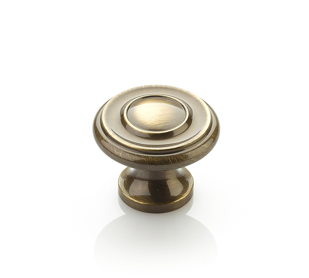 Schaub and Company Traditional, Stepped Round Knob, Antique Brass, 1-1/4" dia