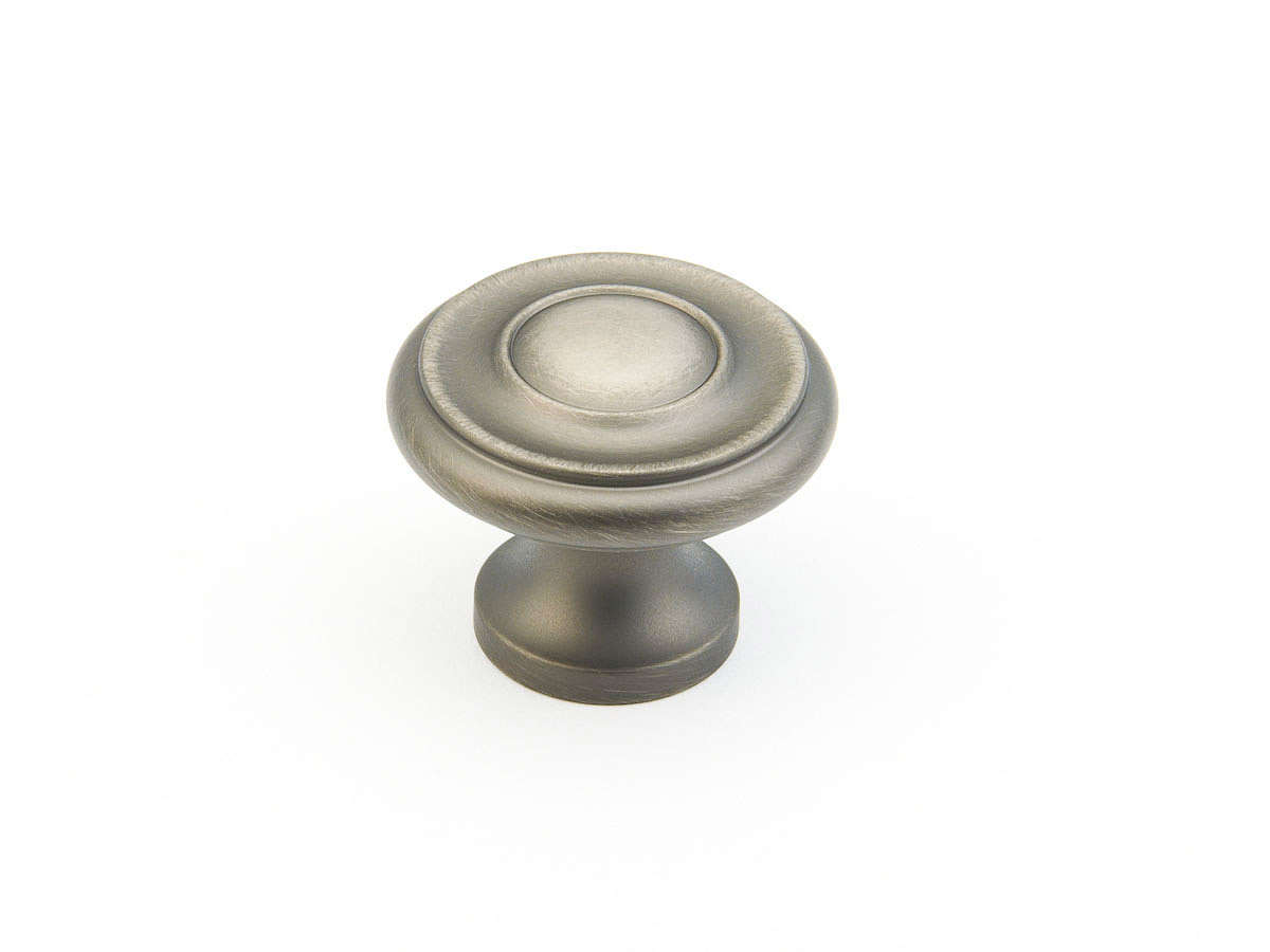 Schaub and Company Traditional / Colonial, Stepped Round Knob, Antique Nickel, 1-1/4" dia