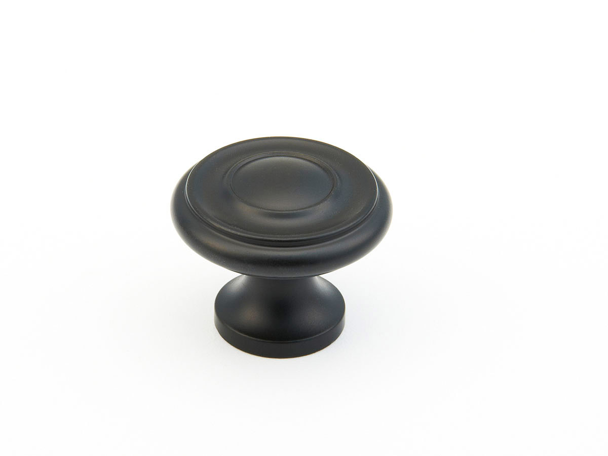 Schaub and Company Traditional / Colonial, Stepped Round Knob, Flat Black, 1-1/4" dia
