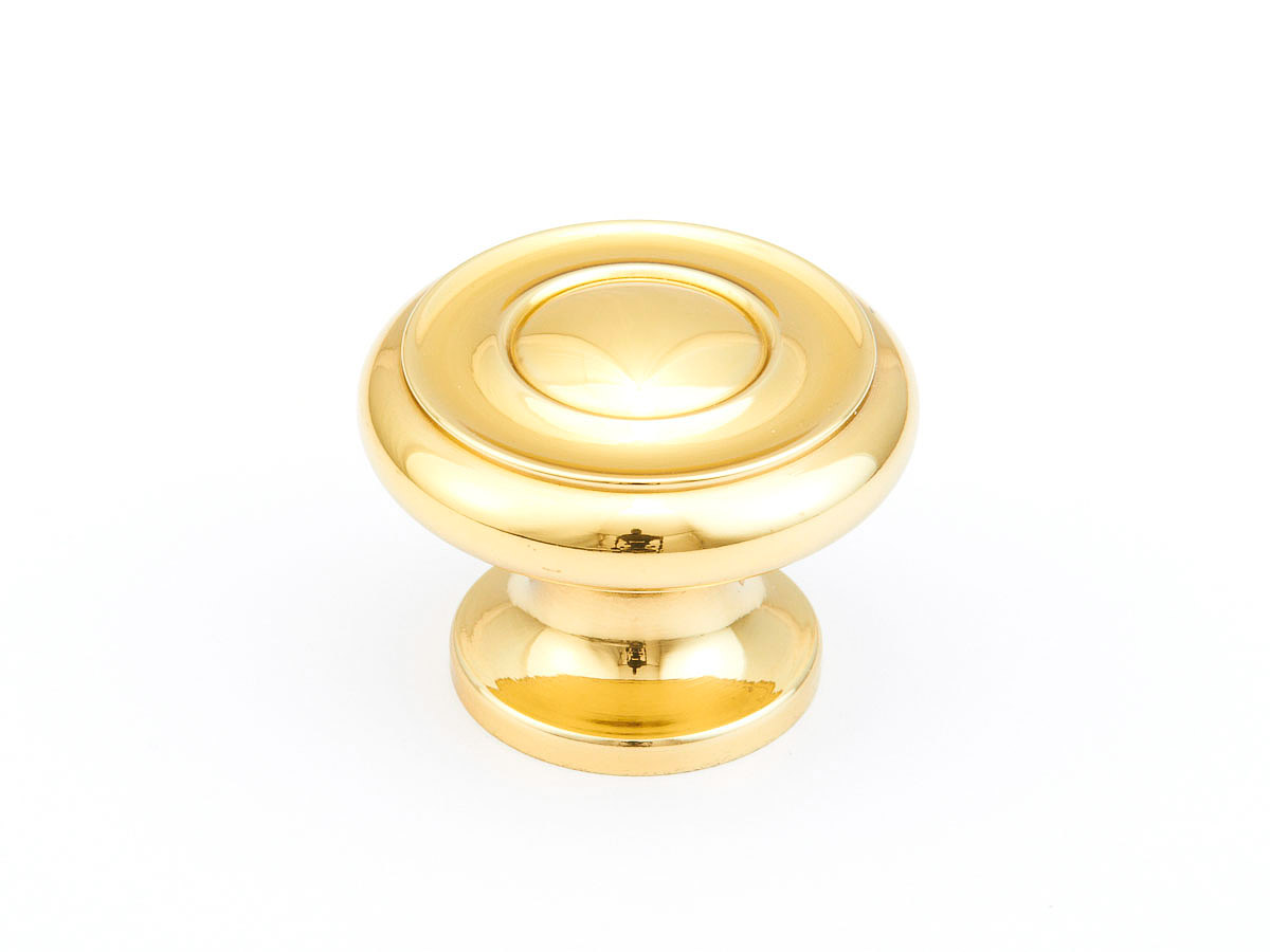 Schaub and Company Traditional, Stepped Round Knob, Polished Brass, 1-1/2" dia