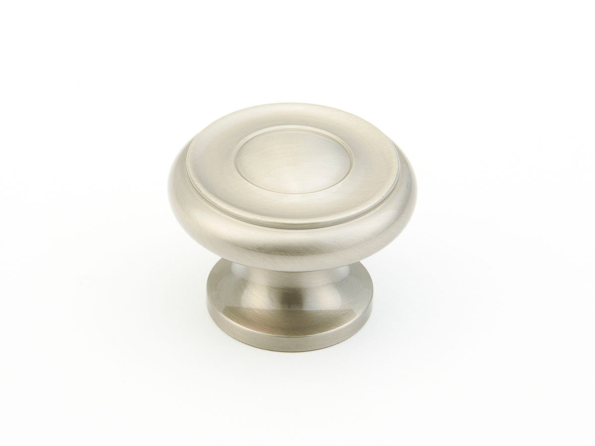 Schaub and Company Traditional / Colonial, Stepped Round Knob, Satin Nickel , 1-1/2" dia