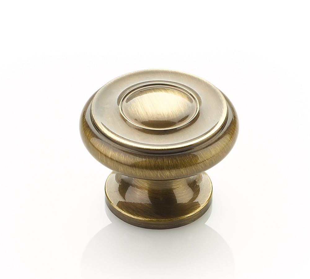 Schaub and Company Traditional, Stepped Round Knob,  Antique Brass, 1-1/2" dia
