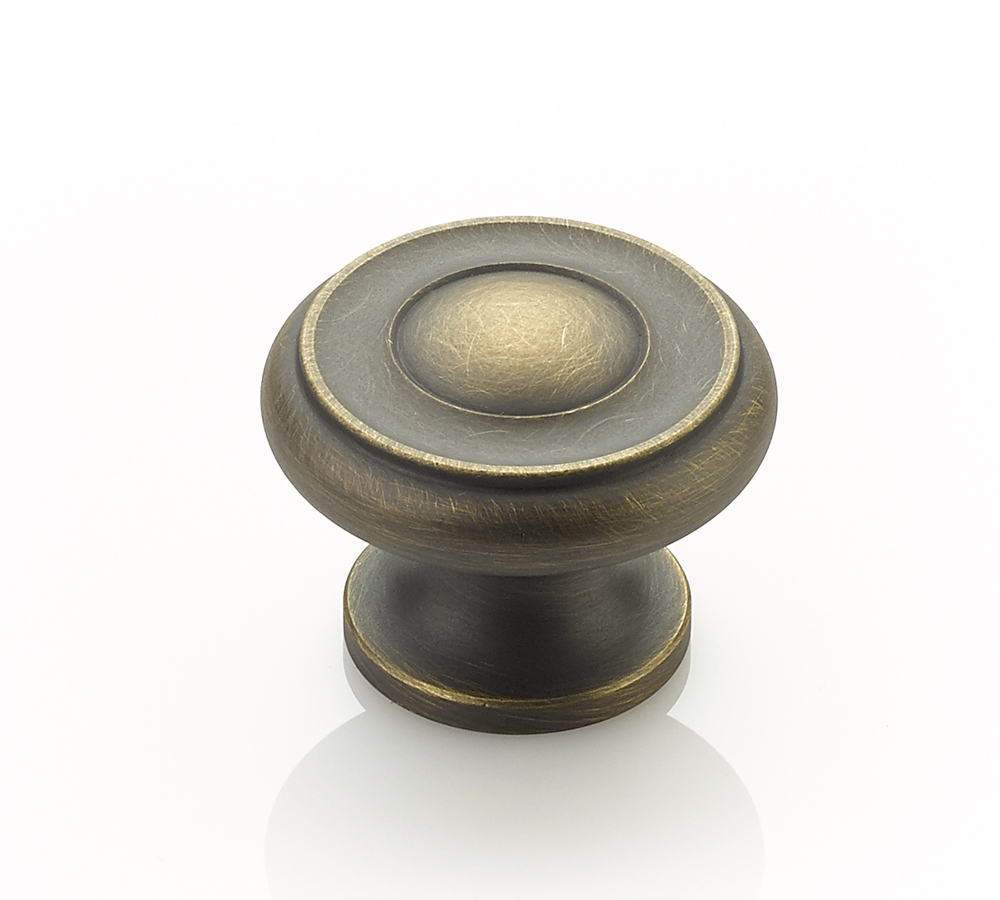 Schaub and Company Traditional, Stepped Round Knob, Antique Light Brass, 1-1/2" dia