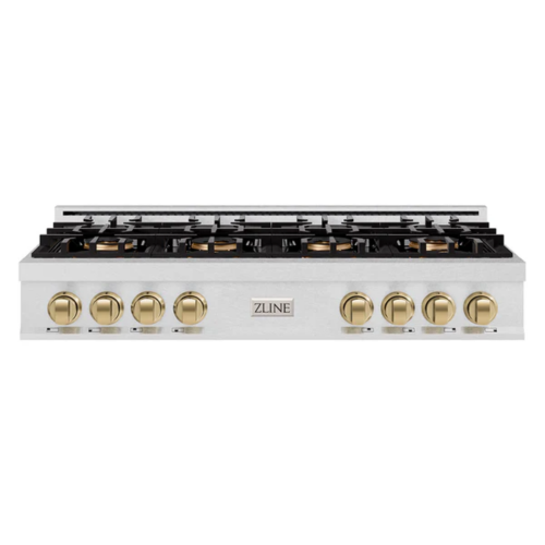 ZLINE ZLINE Autograph Edition 48 in. Classic Gas Rangetop with 8 Burner DuoPro Cooktop in Satin Stainless Steel and Champagne Bronze Accents