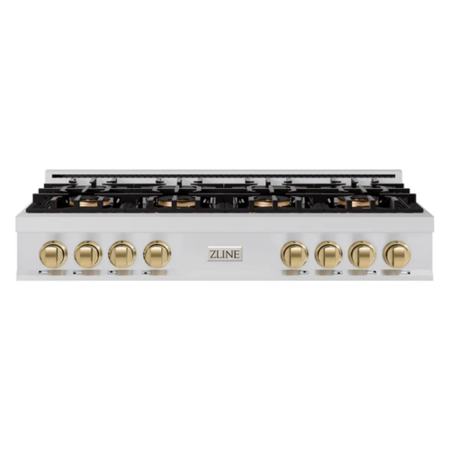 ZLINE ZLINE Autograph Edition 48 in. Classic Gas Rangetop with 8 Burner DuoPro Cooktop in Stainless Steel and Champagne Bronze Accents