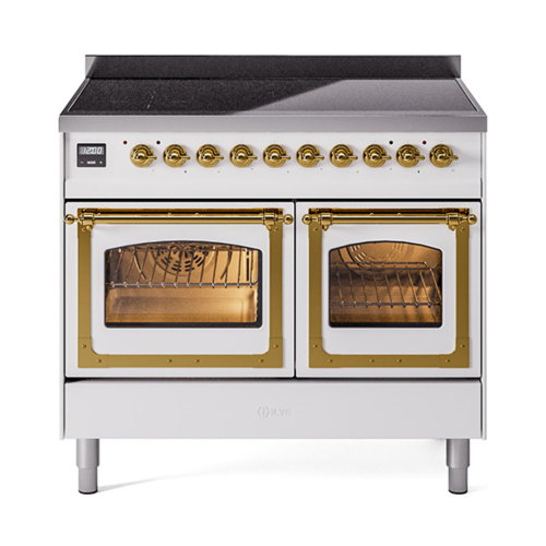 ILVE Nostalgie II Noblesse 40 inch Induction Range with 6 Elements (Triple Glass Door, White, Brass)