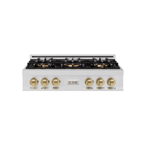ZLINE ZLINE Autograph Edition 36 in. Classic Gas Rangetop with 6 Burner DuoPro Cooktop in Stainless Steel and Champagne Bronze Accents