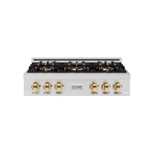 ZLINE ZLINE Autograph Edition 36 in. Classic Gas Rangetop with 6 Burner DuoPro Cooktop in Stainless Steel and Polished Gold Accents
