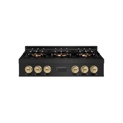ZLINE ZLINE Autograph Edition 36 in. Classic Gas Rangetop with 6 Burner DuoPro Cooktop in Black Stainless Steel and Champagne Bronze Accents