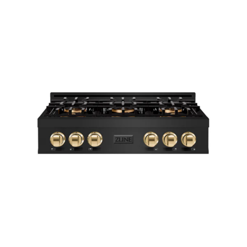 ZLINE ZLINE Autograph Edition 36 in. Classic Gas Rangetop with 6 Burner DuoPro Cooktop in Black Stainless Steel and Polished Gold Accents