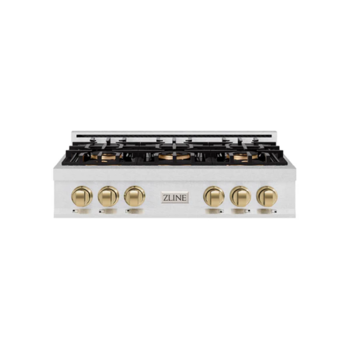 ZLINE ZLINE Autograph Edition 36 in. Classic Gas Rangetop with 6 Burner DuoPro Cooktop in Satin Stainless Steel and Champagne Bronze Accents