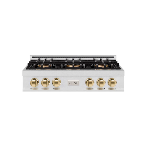 ZLINE ZLINE Autograph Edition 36 in. Classic Gas Rangetop with 6 Burner DuoPro Cooktop in Satin Stainless Steel and Polished Gold Accents