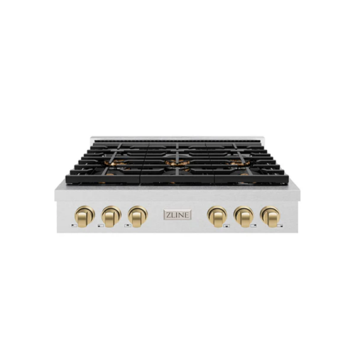 ZLINE ZLINE Autograph Edition 36 in. Paramount Gas Rangetop with 6 Burner DuoPro Cooktop in Satin Stainless Steel and Champagne Bronze Accents