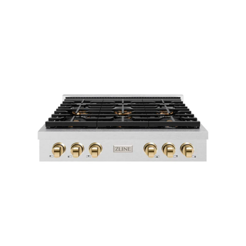 ZLINE ZLINE Autograph Edition 36 in. Paramount Gas Rangetop with 6 Burner DuoPro Cooktop in Satin Stainless Steel and Polished Gold Accents