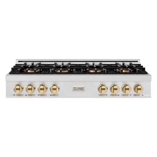 ZLINE ZLINE Autograph Edition 48 in. Classic Gas Rangetop with 8 Burner DuoPro Cooktop in Satin Stainless Steel and Polished Gold Accents