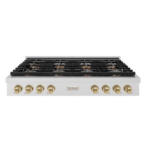 ZLINE ZLINE Autograph Edition 48 in. Paramount Gas Rangetop with 8 Burner DuoPro Cooktop in Satin Stainless Steel and Champagne Bronze Accents