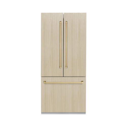 ZLINE ZLINE Autograph Edition 36 in. 19.6 cu. ft. Panel Ready French Door Built-In Bottom Freezer Refrigerator with Water Dispenser and Ice Maker with Stainless Steel Interior and Polished Gold Accents